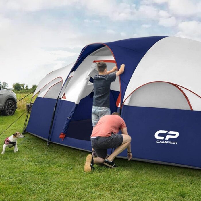 CAMPROS CP Tent 8 Person Camping Tents, Weather Resistant Family Tent, 5 Large Mesh Windows, Double Layer, Divided Curtain for Separated Room, Portable with Carry Bag - Image 5