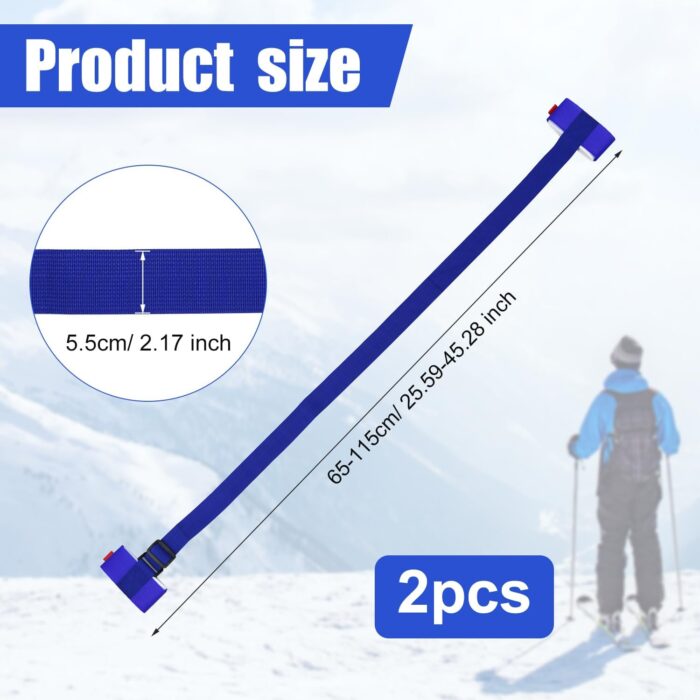 2 Pairs Ski Fastener Tapes, Adjustable Ski Boot Straps with Protector Pads Ski Carrier Straps Ski Wraps Ties Gear Storage for Ski Poles Boards Carrying Outdoor Winter Sports Accessories (Blue) - Image 2