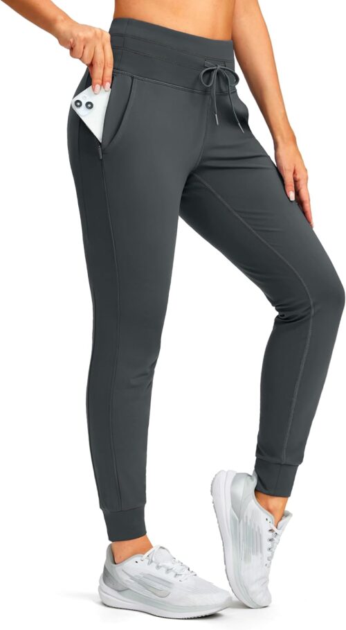 SANTINY Women's Fleece Lined Joggers with Pockets Slim Fit Ski Pants Winter Warm Leggings Hiking Running Gear