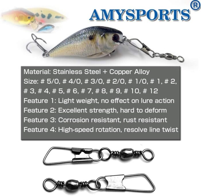 AMYSPORTS Stainless Steel Snap Swivel Saltwater High Strength Snaps Fishing Barrel Line Connector Fishing Swivels Barrel Safety Snap Fishing Tackle Stainless Steel Accessories - Image 2