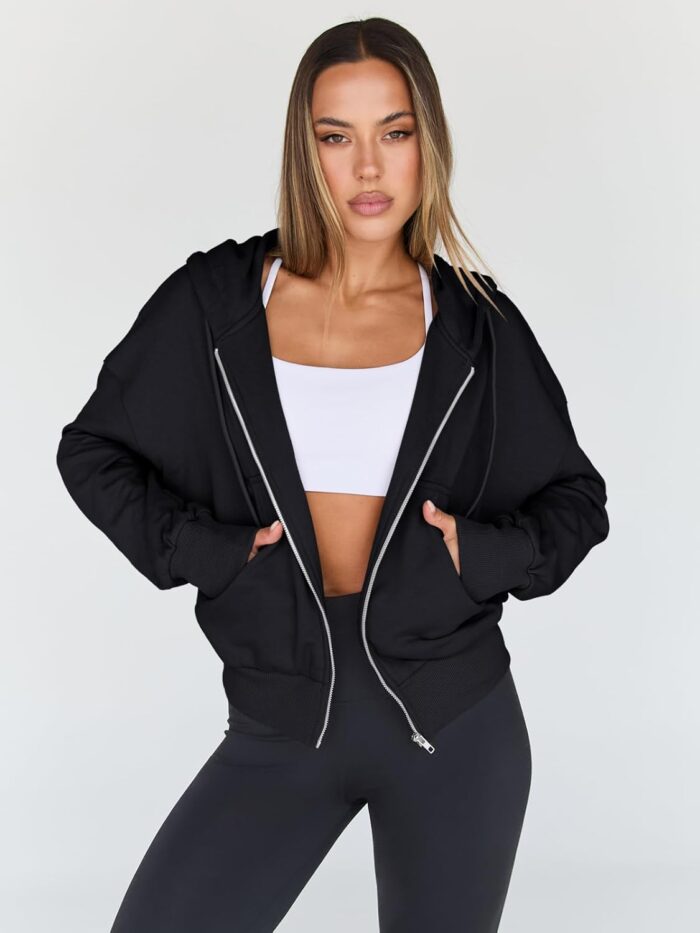 Trendy Queen Hoodies for Women Full Zip Up Cropped Sweatshirts Jackets Casual Comfy Gym Tops Fall Outfits Winter Clothes 2025 - Image 2