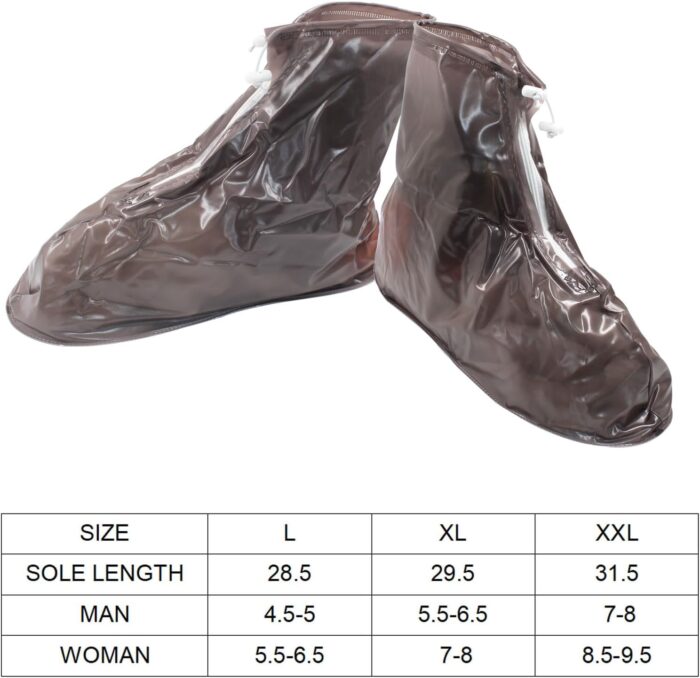 Hordion Rain Shoes Covers Non-Slip, Waterproof Shoe Covers Reusable Snow Boots Galoshes Overshoes with Zipper for Outdoor Hiking Climbing Cycling Garden Travel, (L, White) - Image 2