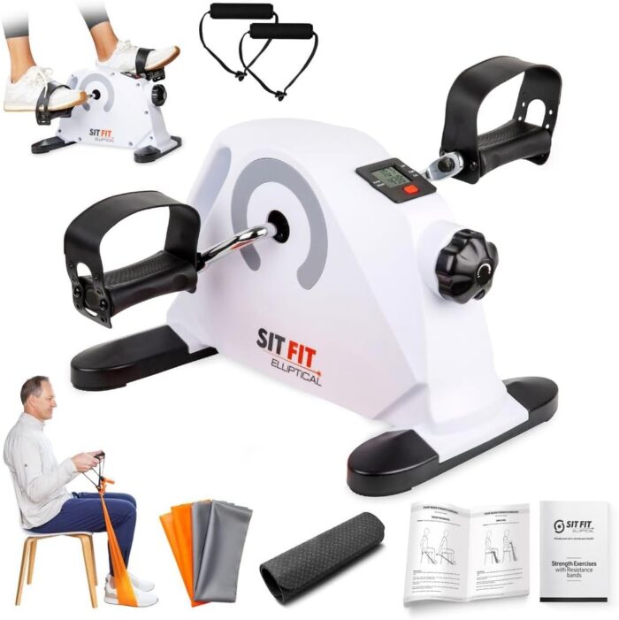 SITFIT Mini Elliptical Pedal Exerciser, Under Desk Elliptical, Leg Exercise Machine While Sitting, Upper & Lower Mobility System for Seniors