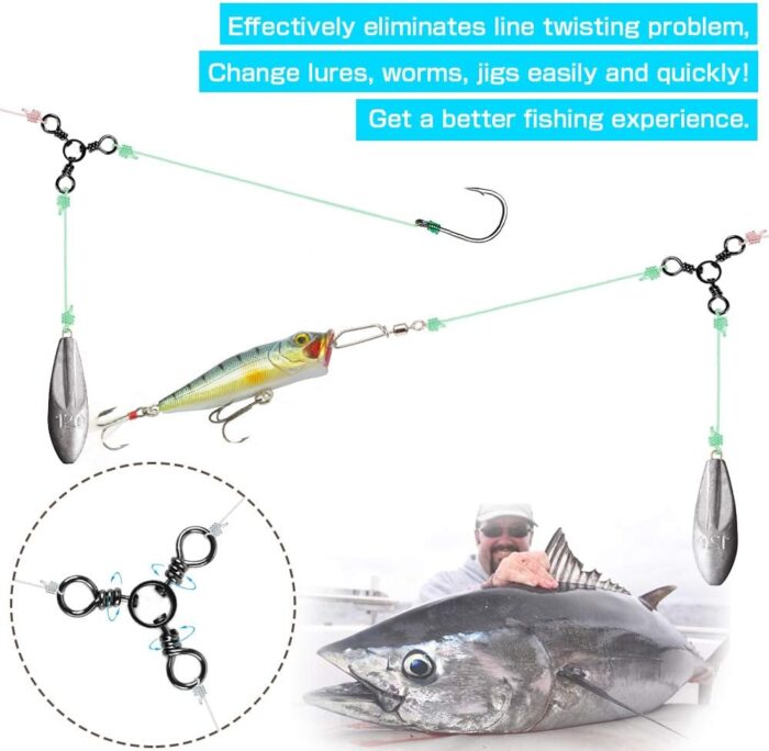 AMYSPORTS Fishing Connector Fish Swivels Tackle 3 Way Fishing Swivel Saltwater Freshwater Fishing Tackle Accessories Crossline Trolling Line Lure Connector - Image 4
