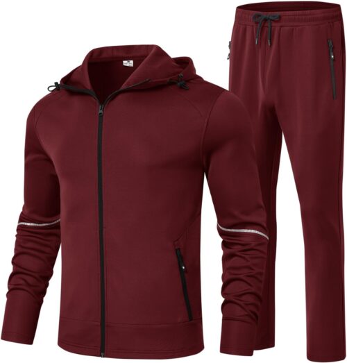 BGOWATU Men's Tracksuits Set Full Zip Jacket Hoodie Sweatsuit Running Sport Pants Outfits for Men with Zipper Pockets
