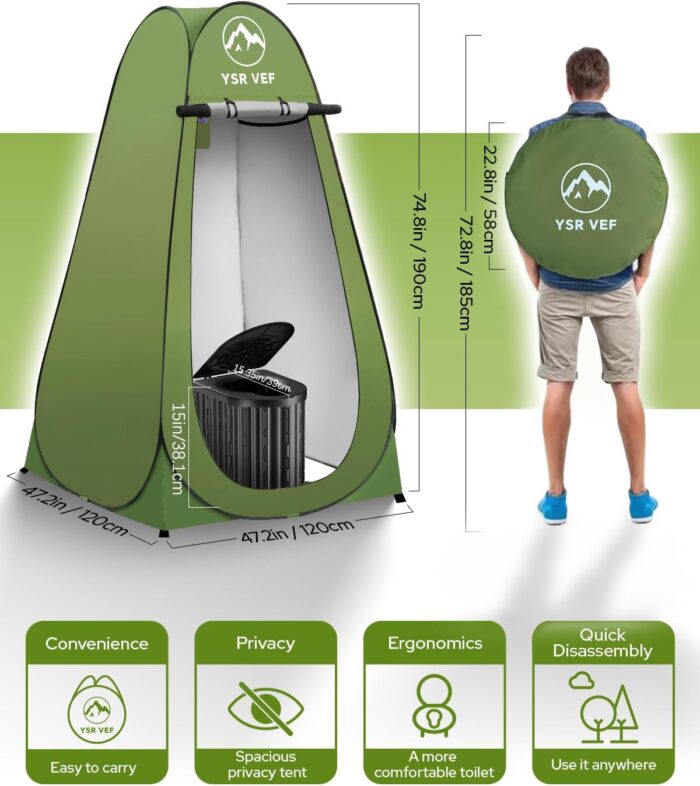 Camping Toilet with Pop-Up Privacy Tent and Liquid Waste Gel, Portable Toilet for Camping with Large Tent, Ergonomic Potty Provides Enhanced Comfort, Suitable for All Ages - Image 2