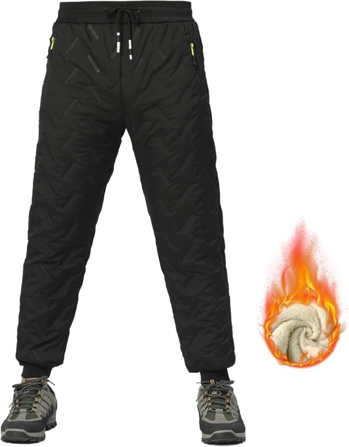Men's Winter Snow Pants Sherpa Lined Sweatpants Thicken Warm Fleece Pants Sports Jogger Pants - Image 2