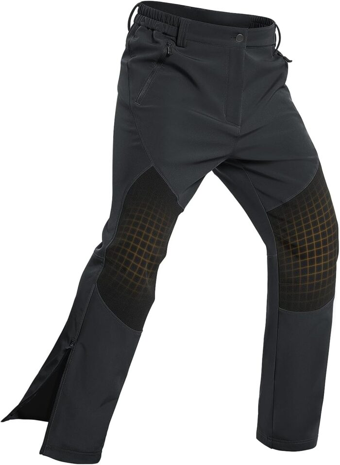 Moosehill Mens-Snow-Ski-Pants-Fleece-Lined-Pants Waterproof Winter Softshell Insulated Zipper Bottom Leg for Hiking Outdoor