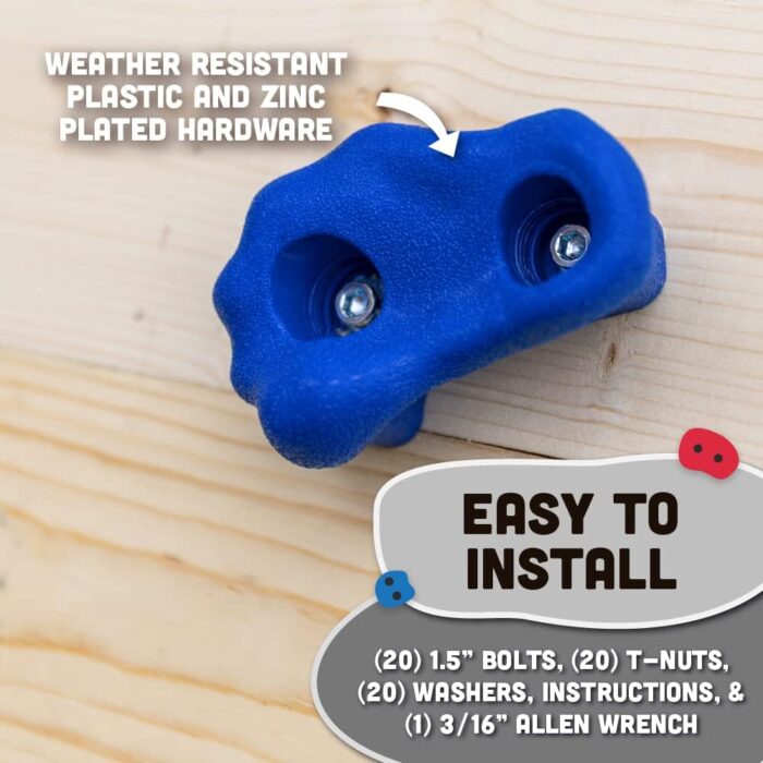 Squirrel Products Rock Climbing Holds for Kids, Deluxe Extra Large Climbing Rocks with Mounting Hardware - DIY Rock Wall Indoor & Outdoor Playground Accessories Wall Climbing Kit - Ages 3+ - Image 3