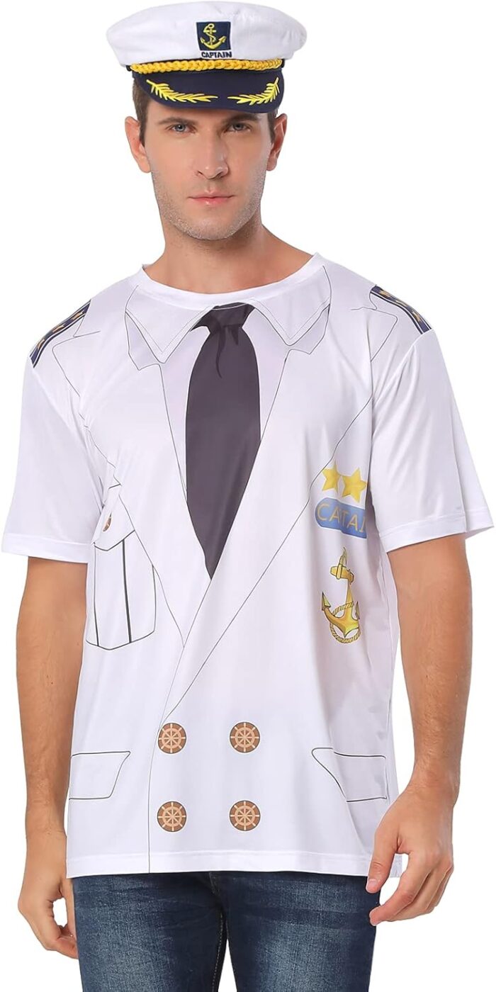 Novelty Mens Boat Captain T Shirts, Yacht Rock Nautical Cruise Uniform Party Costume Tee - Image 6