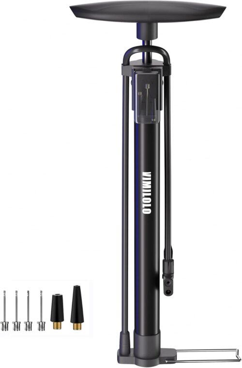 VIMILOLO Bicycle Pump, Bike Floor Pump with Gauge Inflator for Presta and Schrader Valve Portable Tire Pumps for Ball Bike Pumps