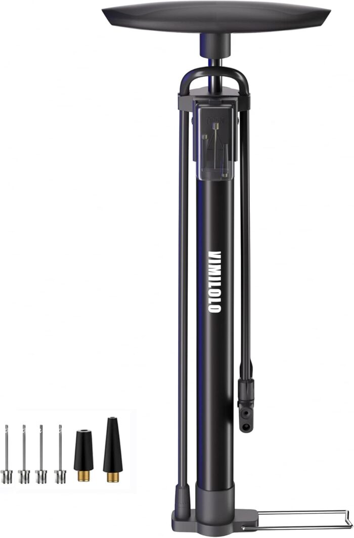 VIMILOLO Bicycle Pump, Bike Floor Pump with Gauge Inflator for Presta and Schrader Valve Portable Tire Pumps for Ball Bike Pumps
