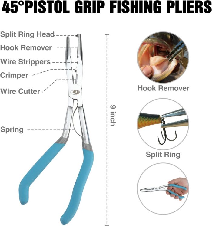 Mossy Oak 4pc Fishing Tool Kit - Pistol Grip Fishing Pliers, Fish Fillet Knife, Fishing Gripper, Line Snip, Fly Fishing Retractor with Retractable Lanyard - Image 2