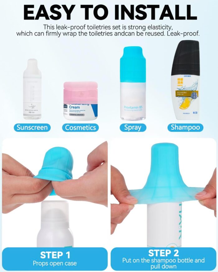 16 Pack Silicone Bottle Cover,Travel Essential for Women Men,Cruise Ship Essentials 2025,Beach Vacation Essentials,Travel Size Toiletries,Airplane Travels Accessories Elastic Sleeves for Leak Proofing - Image 6