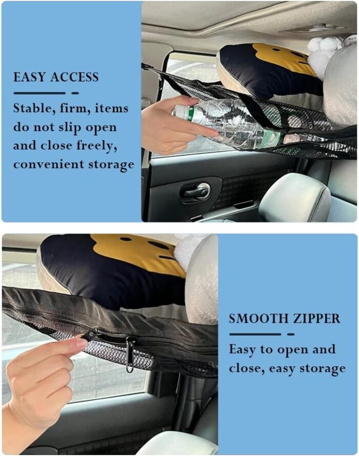 Car Ceiling Cargo Net,Double Layer Large Capacity Overhead Cargo Net for Car with Zip Seals,Road Trip Essentials Truck Organizer on Truck SUV Roof - Image 6