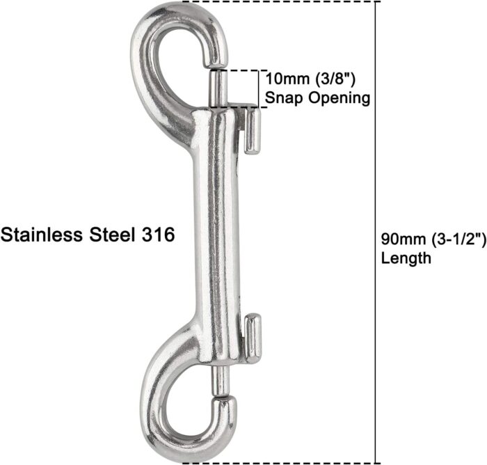 Yaegoo 4 Pack 316 Stainless Steel Double Ended Bolt Snap Hook, 3-1/2 Inch Marine Grade Double End Snaps, Trigger Chain Clips Scuba Diving Clips - Image 3
