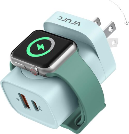 VRURC for Apple Watch Charger, Wireless Magnetic Portable iWatch Charger, PD 20W 3-in-1 Travel Essentials Fast Charging Block for iWatch Ultra/SE/10/9/8/7/6/5/4/3/2, iPhone 16/15/14/13,Android-Green