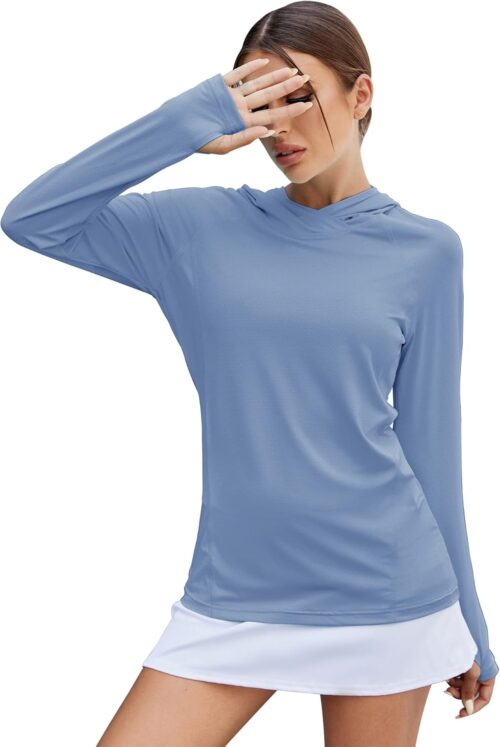LUYAA Women's UPF 50+ Sun Protection Hoodie Breathable Stretch Hiking Shirts Long Sleeve for Running Outdoor Workout