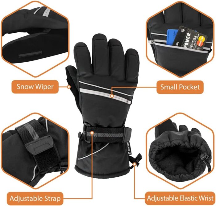 SUN CUBE Ski Gloves Men Women, Waterproof Thermal Winter Snow Gloves, Windproof 3M Thinsulate Snowboarding Snowmobile Skiing, Insulated Warmers Zipper Pocket Cold Weather Outdoor Snowboard - Image 4