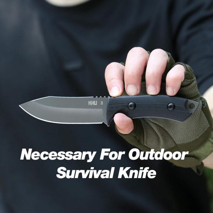 KHU Fixed Blade Knife Tactical, Hunting Knife Survival D2 Steel G10 Handle, Outdoor Hunting Camping Accessories Camping Gear With Kydex Sheath - Image 3