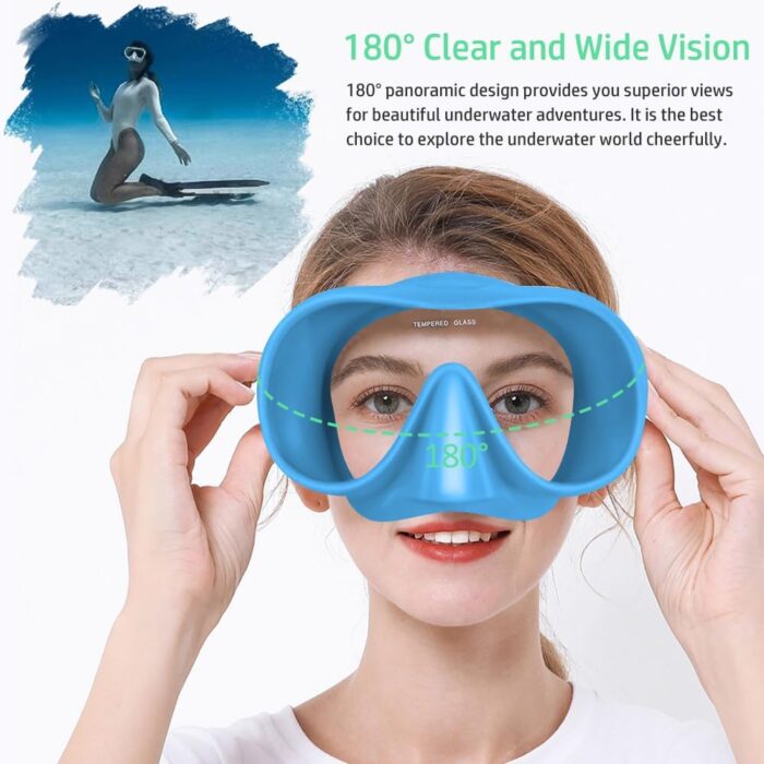 NARUTOO Snorkel Set Adults, Fashionable Macaron Colors Frameless Snorkeling Mask, Ultra Wide View Anti-Fog Snorkel Mask Set, Portable Professional Diving Snorkeling Set - Image 4