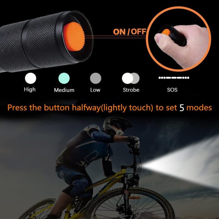 2 Pack Tactical Flashlights Torch, Military Grade 5 Modes High Lumens Led Waterproof Handheld Flashlight for Camping Biking Hiking Outdoor Home Emergency, Father's Day Gifts Camping Essentials Gear - Image 3