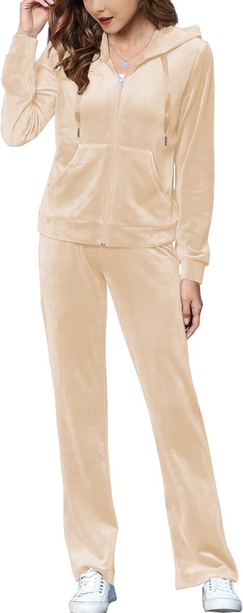 Woolicity Womens Sweatsuits Set Velour Tracksuit 2 Piece Outfits Set Zip Up Hoodies and Pants Sportswear Jogging Set