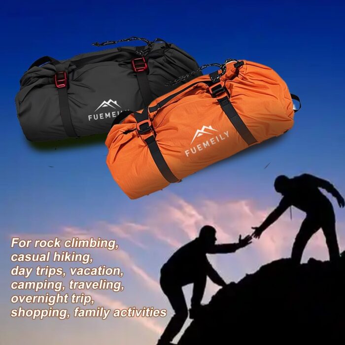 Rock Climbing Rope Bag, Large Capacity Folding Rope Storage Backpack with Ground Sheet, Adjustable Straps Outdoor Climbing Gears Orange - Image 7