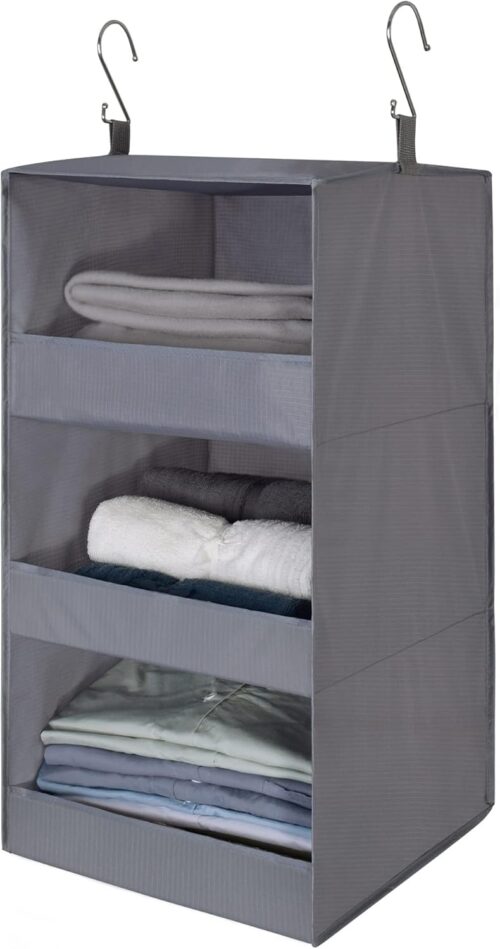 GRANNY SAYS 3-Shelf Hanging Closet Organizer and Storage, Collapsible Hanging Closet Shelves, Hanging Organizer for Closet & RV, Gray, 29 ½" H X 12" W X 12" D, 1-Pack