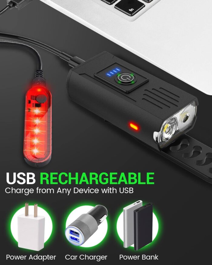 Victoper Bike Light, High Lumens Super Bright Bicycle Lite, 6+4 Modes USB Rechargeable Bike Headlight & Taillight Set, Waterproof Safety Bike Front & Rearlight for Road, Mountain, Night Riding - Image 6