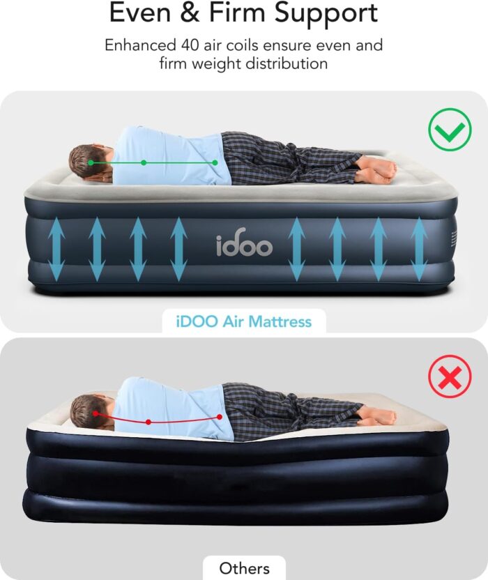 iDOO Queen Air Mattress with Built in Pump, 18 Raised Comfort Blow up Mattress, Upgraded Four Chamber Airbed, Inflatable Mattress for Guests and Home, colchon inflable, Air Bed, 650 lbs Max - Image 5