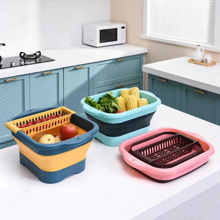 2.77 Gallon (10.5L) Collapsible Dish Basin with Drain Plug, Outdoor Multiuse Foldable Sink Tub, Dishpan, Wash Basin, Portable Kitchen Storage Tray for Camping, RV, Beverage Bucket (Green) - Image 6