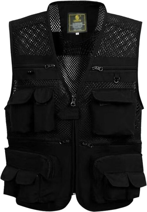 Gihuo Men's Fishing Vest Utility Safari Travel Vest with Pockets Outdoor Work Photo Cargo Fly Summer Vest
