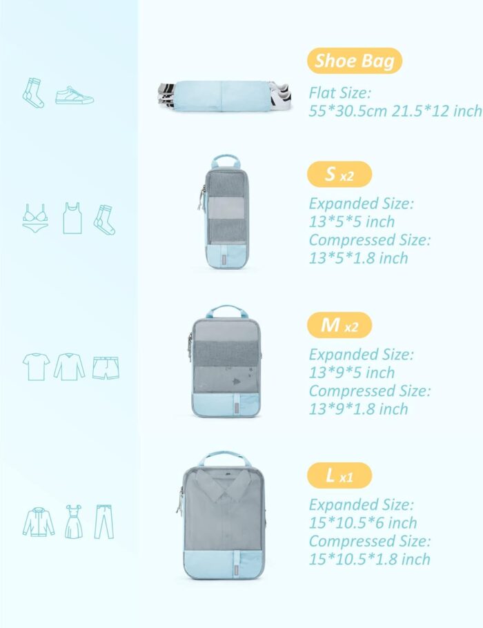 BAGSMART 6 Set Compression Packing Cubes - Lightweight Travel Essentials, Durable Luggage Organizer - Image 2