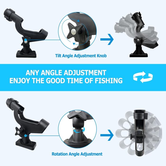 LBW Boat Fishing Rod Holders Side Deck Mount Kayak Rod Holder Adjustable Fishing Pole Holders for Boat Canoe Rail Mount 2 Pack - Image 3