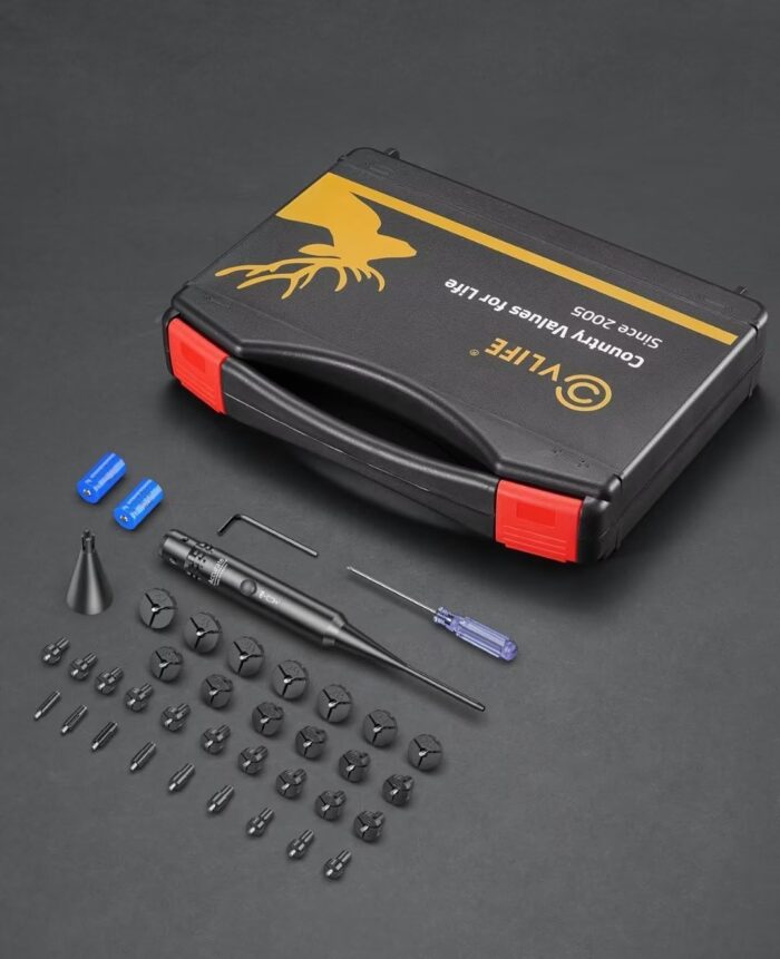 CVLIFE Professional Laser Bore Sight Kit with 32 Adapters fit 0.17 to 12GA Calibers, Red or Green Bright Bore Sighter Laser with Button Switch, Powerful Support for Hunting - Image 6
