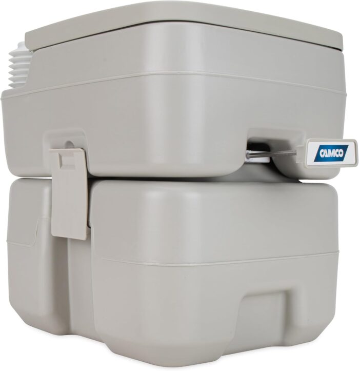 Camco 5.3-Gallon Portable Toilet - Features Detachable Holding Tank w/Sealing Slide Valve & Bellow-Type Flush - Easy Transport w/Compact Lightweight Design & Carry Handle - Gray (41541) - Image 5