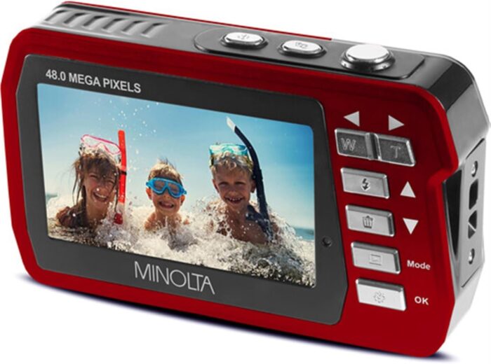 Minolta MN40WP 48MP Waterproof Digital Camera – Dual LCD Screens, 2.7K QHD Video, 16x Digital Zoom, Anti-Shake, Face Detection, 10ft Waterproof (Red) - Image 4