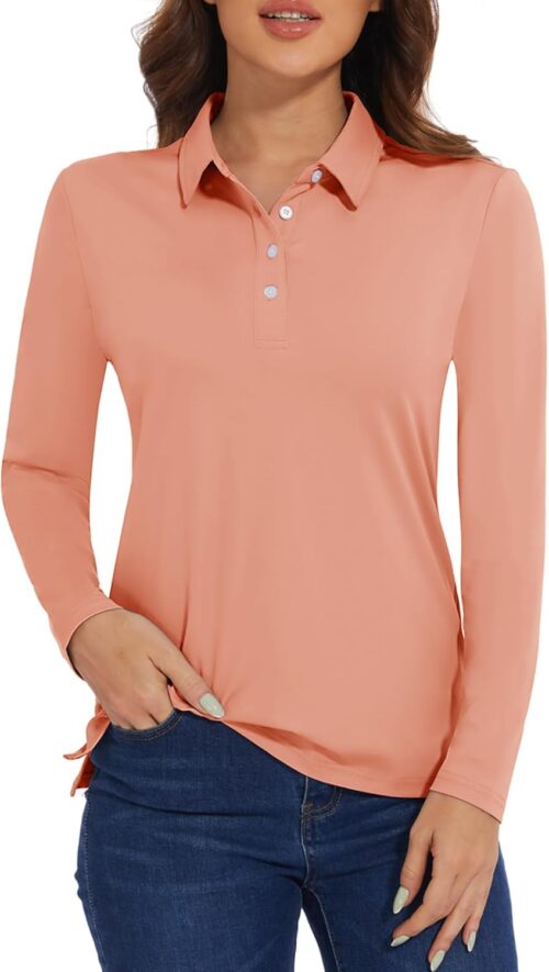MAGCOMSEN Women's Polo Shirts Long Sleeve Golf T Shirt Quick Dry UPF 50+ Sun Protection Lightweight Athletic Tennis Shirts