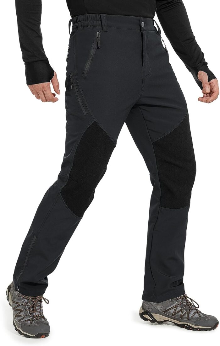 Moosehill Mens-Snow-Ski-Pants-Fleece-Lined-Pants Waterproof Winter Softshell Insulated Zipper Bottom Leg for Hiking Outdoor - Image 6