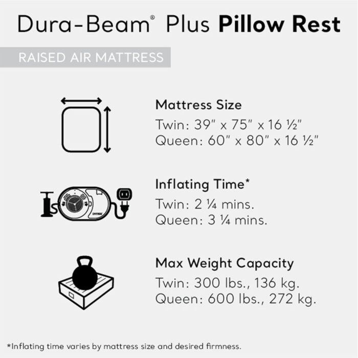 INTEX Raised Airbed Mattress with Built-in Pump, Dura-Beam Plus Pillow, Twin - Portable Inflatable Luxury Blow-Up Bed for Adults, Camping, Guests - Image 3