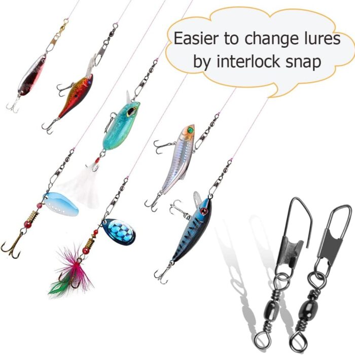 AGOOL Barrel Swivel Snap Kit - 50pcs Barrel Swivels with Safety Snaps High Strength Fishing Quick Connect Snap Swivels with Solid Ring Fishing Tackle Accessories Box Kit Size 4#,6#,8#,10#,12#,14# - Image 6