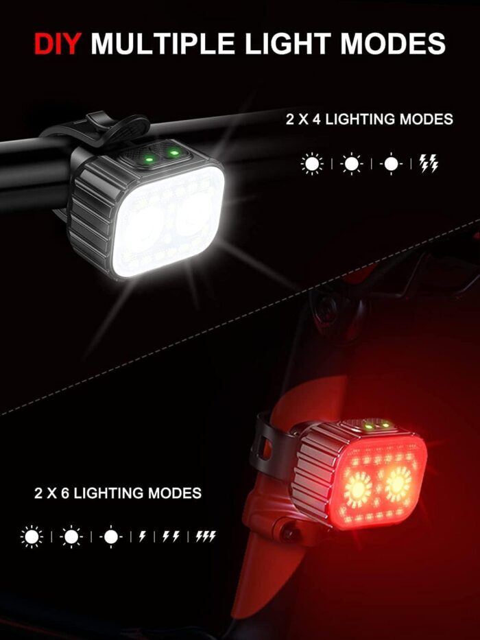 Bike Lights, Rechargeable Bicycle Lights Set Super Bright 8+12 Modes, IPX6 Waterproof Bike Lights for Night Riding/Cycling Safety, Front and Back Taillight Reflectors, 58 Hrs Long Battery Life - Image 3