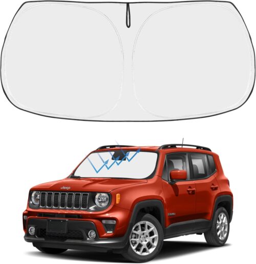 Proadsy 2025 Upgrade Front Windshield Sun Shade Foldable Sunshade Protector Custom Fit 2015-2024 2025 Jeep Renegade SUV, Sport, Latitude, Limited, Trailhawk, Altitude Winter Accessories