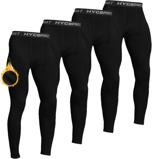 HYCOPROT Men's Thermal Compression Pants, Fleece Lined Athletic Tight Cold Weather Sports Leggings Winter Base Layer Bottoms