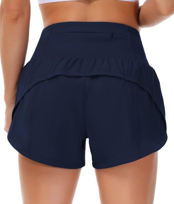 THE GYM PEOPLE Womens High Waisted Running Shorts Quick Dry Athletic Workout Shorts with Mesh Liner Zipper Pockets - Image 3