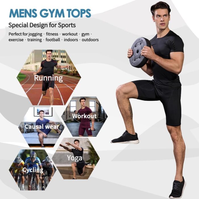 Men's Compression Shirts, Workout Tops Short Sleeve Athletic Base Layer T-Shirts Sports Gear Gym Shirt for Running - Image 6