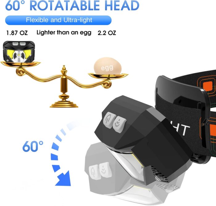 LHKNL Headlamp Flashlight, Lumen Ultra-Light Bright LED Rechargeable Headlight with White Red Light, 2-Pack Waterproof Motion Sensor Head Lamp,8 Modes for Outdoor Camping Running Hiking Fishing - Image 5