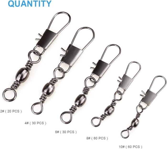 200PCS Barrel Snap Swivel Fishing Accessories, Premium Fishing Gear Equipment with Ball Bearing Swivels Snaps Connector for Quick Connect Fishing Lures - Image 4