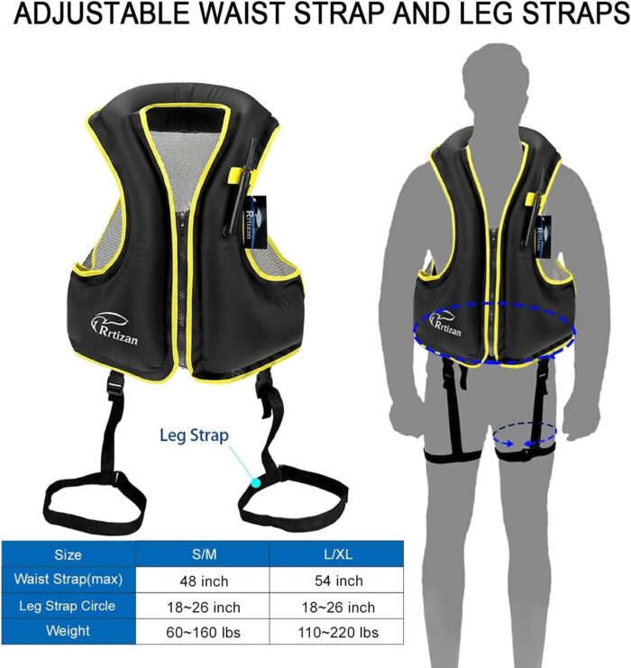 Rrtizan Inflatable Snorkel Vest for Adult, Travel Snorkeling Vest for Swimming, Snorkeling, Paddleboarding, Swim Vest Adult Suitable for 90-220lbs - Image 6